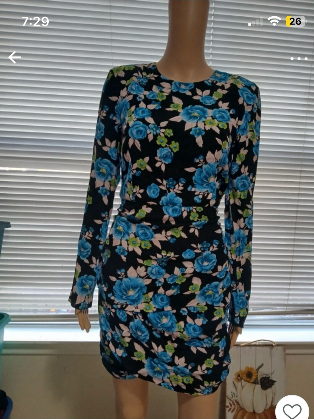 NWT Zara Women's Medium Floral Open Back Mini Dress Blue Floral Long Sleeve Body